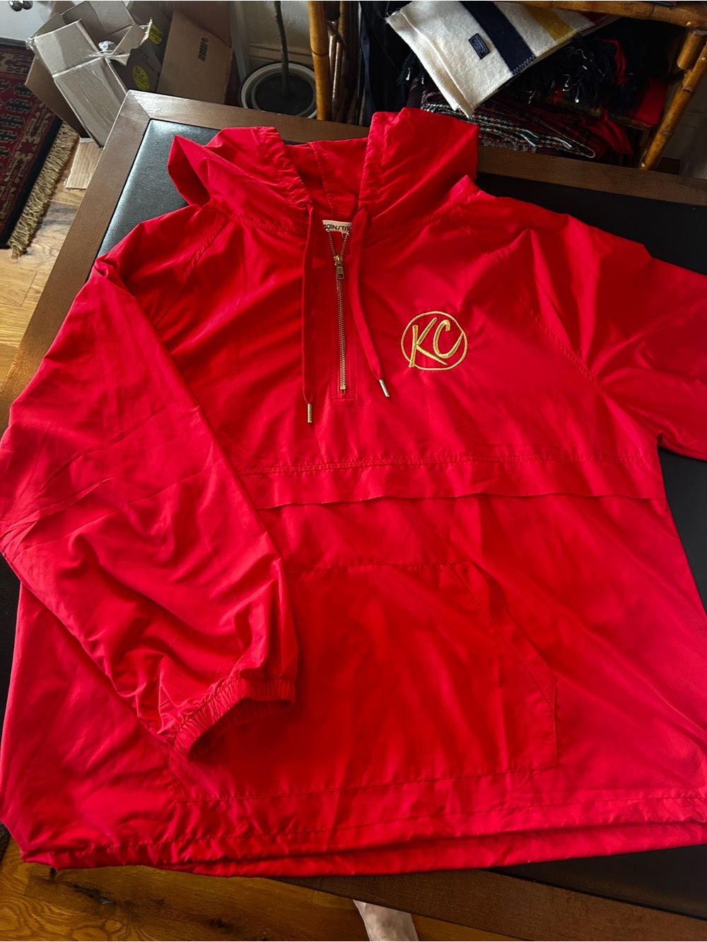 KC Embroidered Red Anorak Pullover Utility Jacket